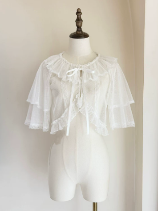 White and Apricot Short Sleeve Sheer Lolita Cardigan with Soft Drape