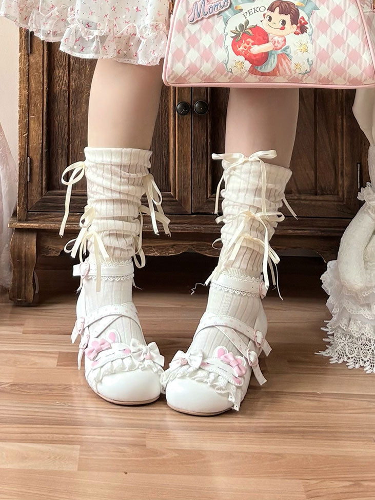 Design Details Pattern Crisscross Lace Applique Shoes Trim Sweet Polka-dot Lolita White Bowknot Bunny