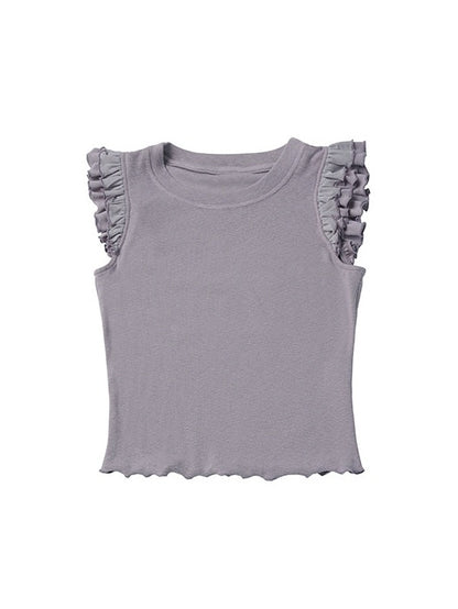 Dusty Purple Two-Piece Set: Flutter Sleeve Top and Split Cami - PINK SAVIOR