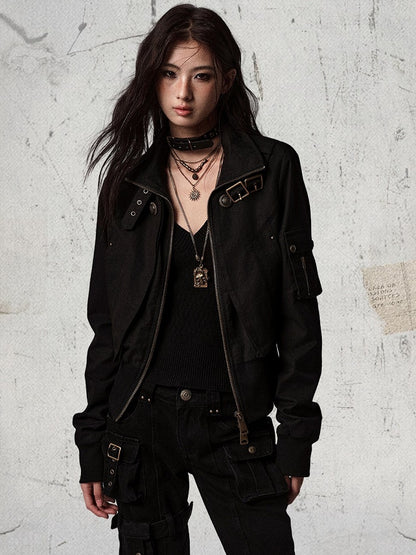 Top Black Ribbed Sleeve Knit Long - Cuffs Slim-fitting Cinching Waist