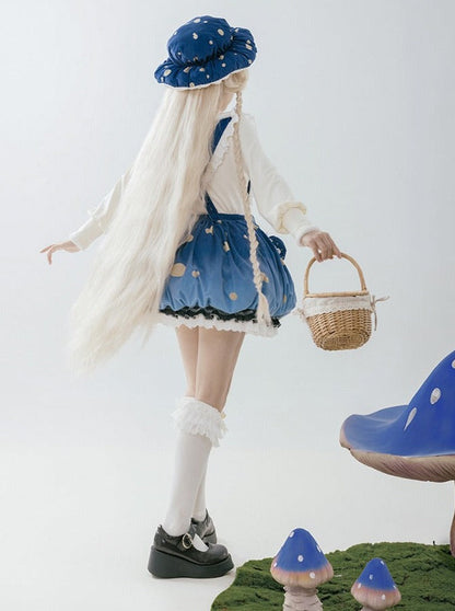 スカート帽子 + 小さな帽子 ハートアクセサリー + 大きなフリル + ケープ マッシュルーム + サスペンダー ファーブローチ帽子