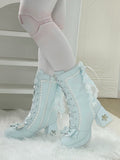 Lolita Lace Bow with Sweet Boots Heeled 8cm Details Blue Trim