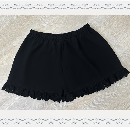 Black Lace Trim Shorts - Ekomi