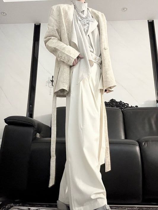 Self-tie Apricot Pants Belt Wide-leg Elegant with