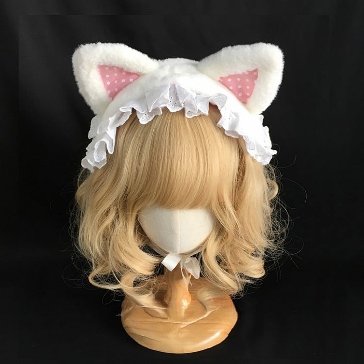 with Cat Trim Black/White Lace Ear Hairband