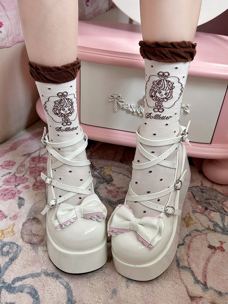 Girl Polka-dot Coffee/Black/Red/Pink Pattern Lolita Anime Socks Calf