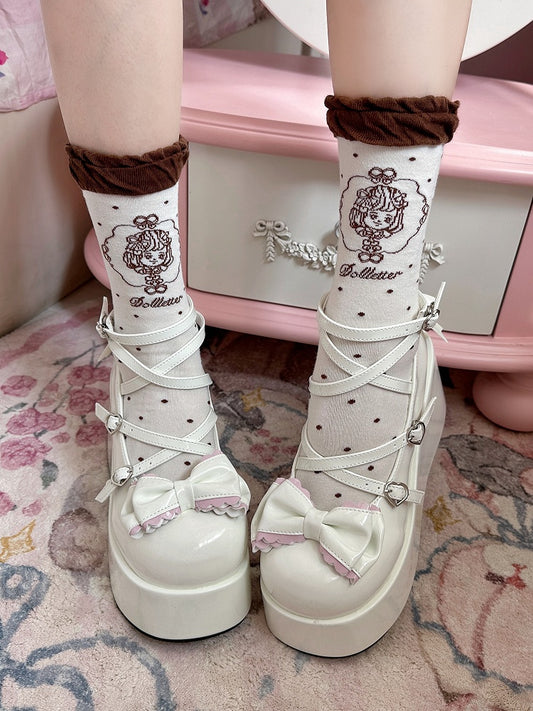 Girl Polka-dot Coffee/Black/Red/Pink Pattern Lolita Anime Socks Calf