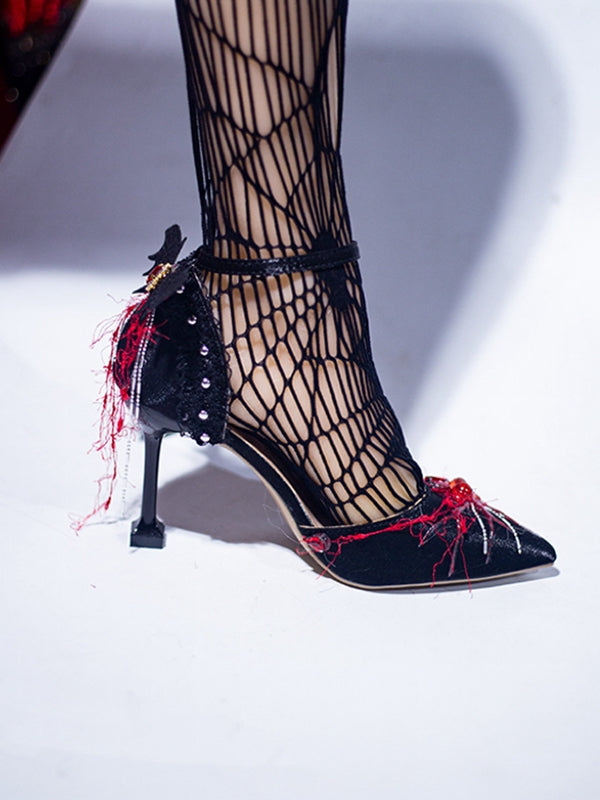 Spider Heels Gothic Pointed Heart Design Toe Decorated Lolita High 5CM/8.5CM BlueRed