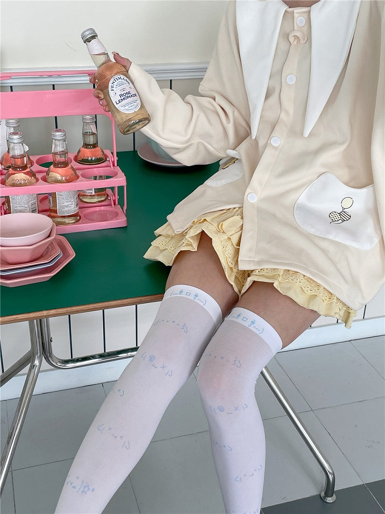 Print Stockings Cute Kaomoji Blue/Black