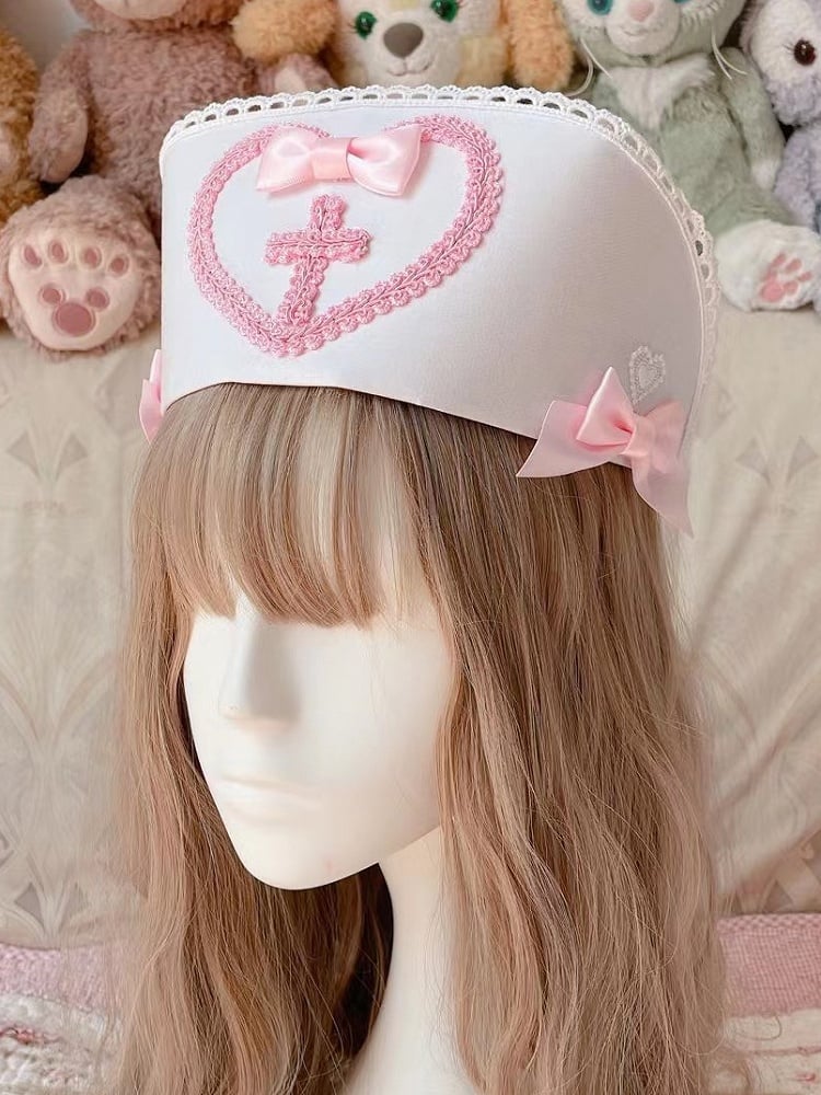 Kreuz und Lolita – Akzente Krankenschwester Farbe 5 Spitzenoptionen mit Cosplay Bowknots Hut Herzform