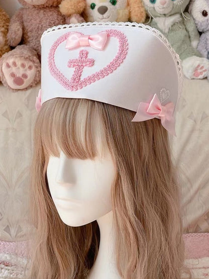 Cross and Lolita – Accents Nurse Color 5 Lace Options with Cosplay Bowknots Hat Heart-shaped