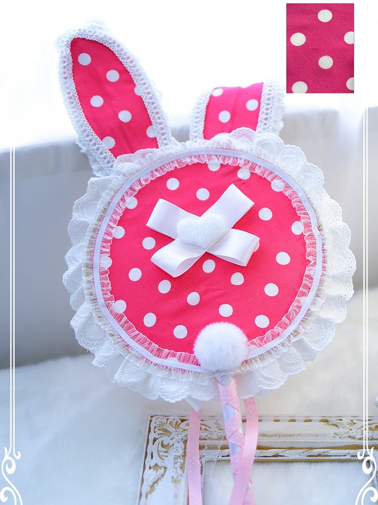 With Lace Pattern Plush Color Bowknot Circular Bunny Polka-dot Ear Options Trim Details 5 Fan