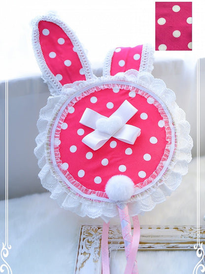 With Lace Pattern Plush Color Bowknot Circular Bunny Polka-dot Ear Options Trim Details 5 Fan
