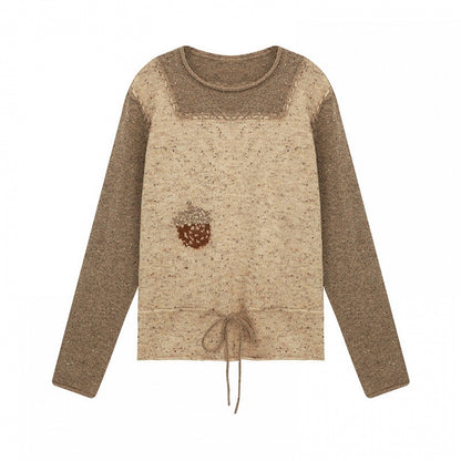 Drawstring Two-Piece Coffee Sweater Mock Pinecone Waist Kawaii Print with Vintage