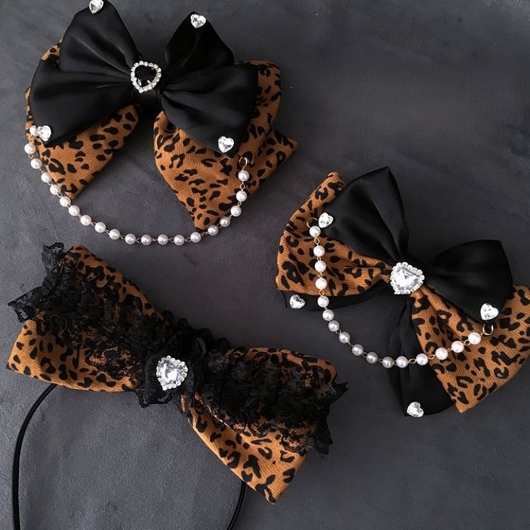 3 Bow Options Print Hairclip Leopard Big