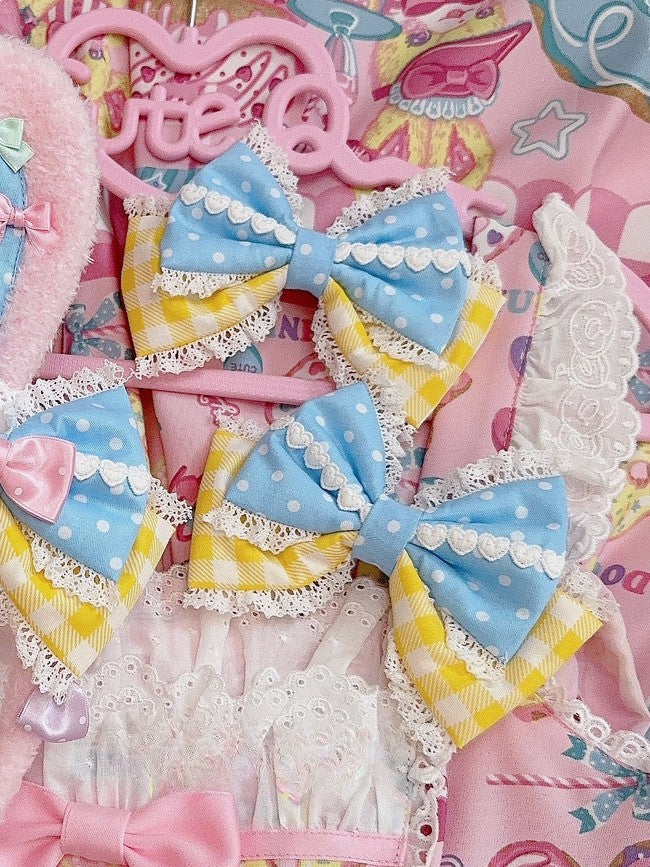 Plaid Polka-dot Lace Pattern Bowknot 5 Trim Color Hairclip Options And