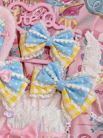 Plaid Polka-dot Lace Pattern Bowknot 5 Trim Color Hairclip Options And