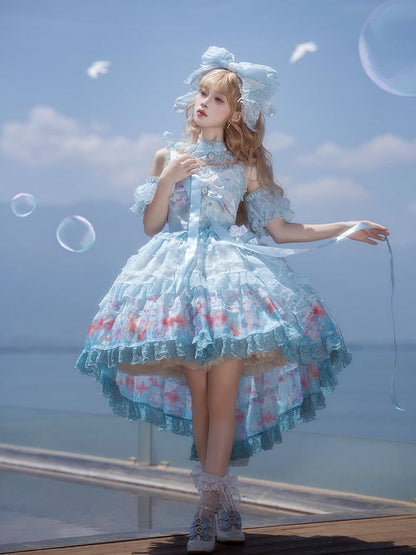 Robe salopette asymétrique imprimé poisson rouge - Mewroco