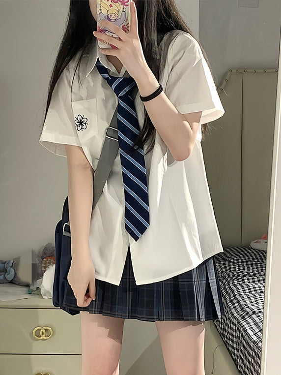 Preppy Sakura Shirt Embroidery Style White/Gray/Blue