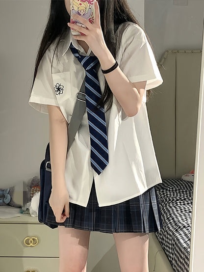 Preppy Sakura Shirt Embroidery Style White/Gray/Blue