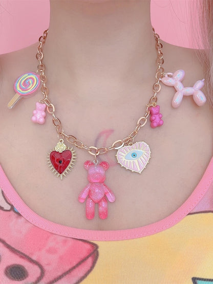 Golden Eye Necklace Y2K Candy Dog Heart Bear Starfish/Evil Chain Balloon With Charms
