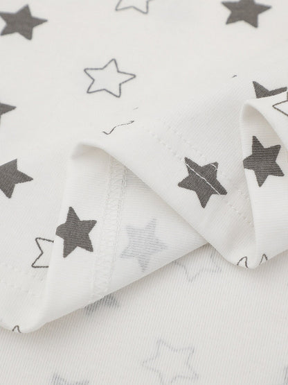 White Asymmetric Tee with Star Motif & Puppy Emblem - Languid Park