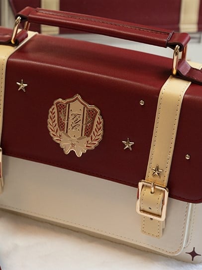 Badge Flap Fold-Over Red Shoulder Bag White with Collegiate