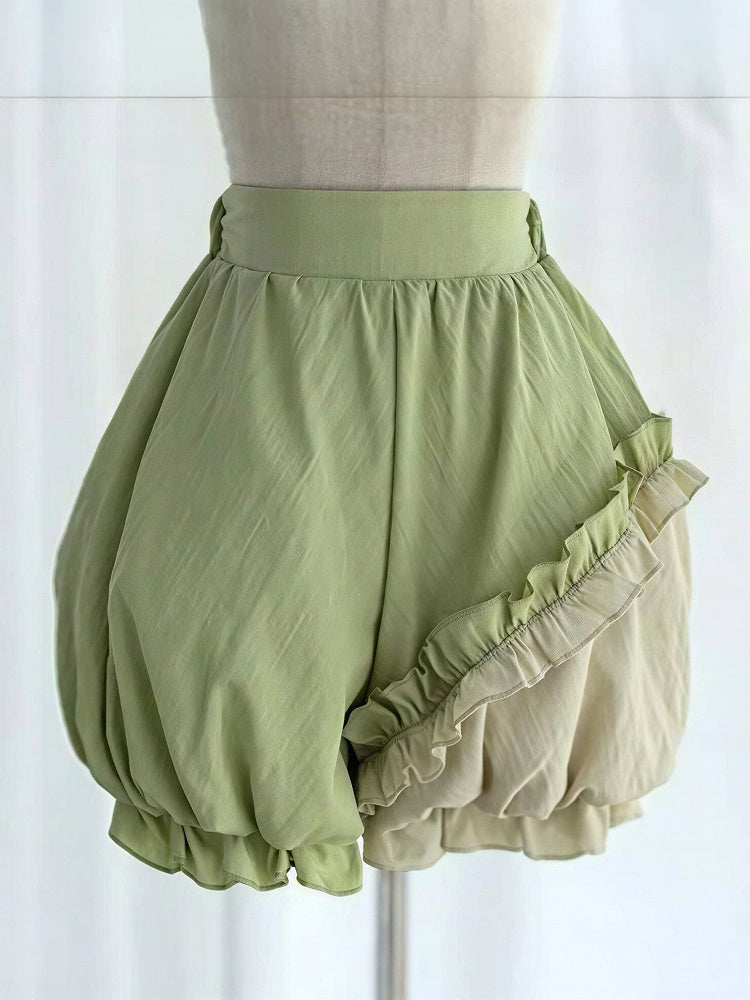 Green Ruffled Sweet Lolita Fluffy OP Dress Full Set