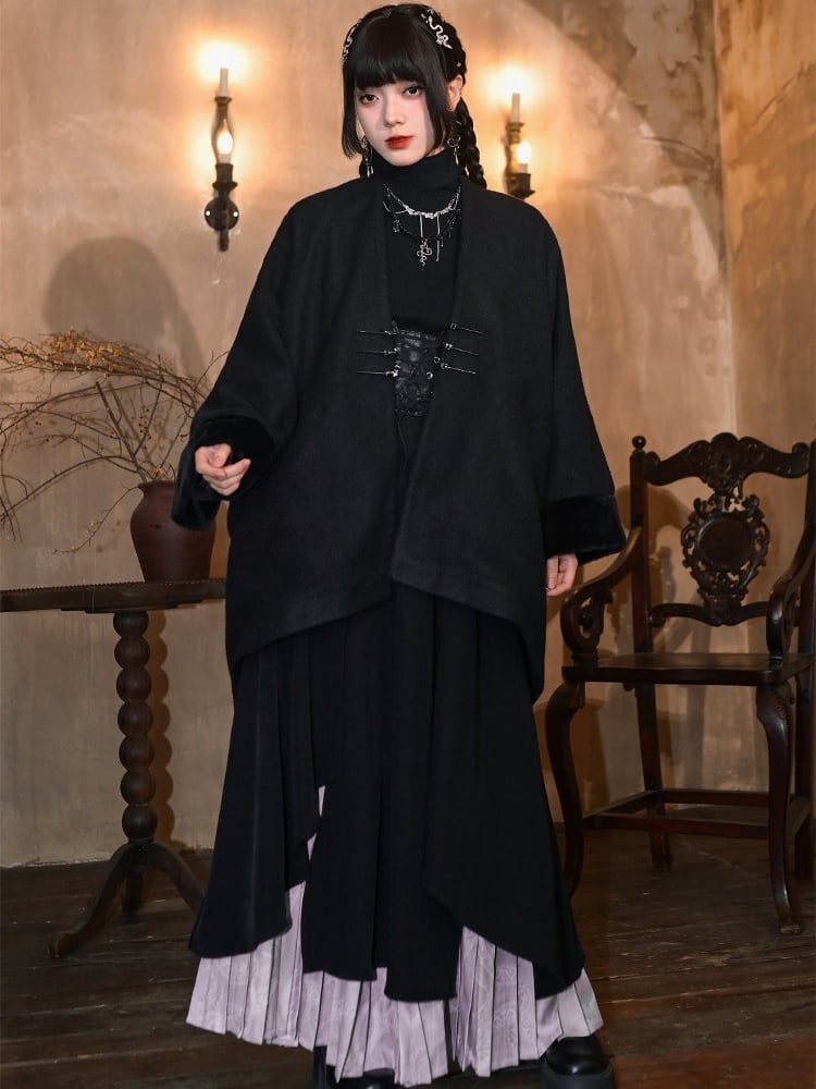 Frog - Cape Black Style Chinese V-Neck Button Closure