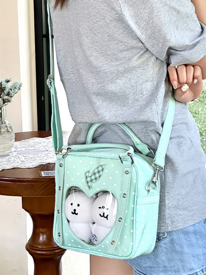 Green Polka Dot Ita Crossbody Bag with Dual Clear Windows - DRDR