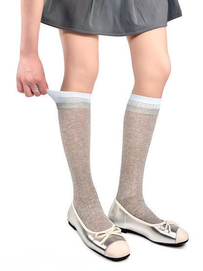 Design Striped Fake Two-Piece Colors Socks 6 Calf Vertical Pattern