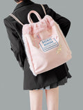 Fluffy Letter-Embellished Pink Backpack with Chain Straps and Holographic Star Accents