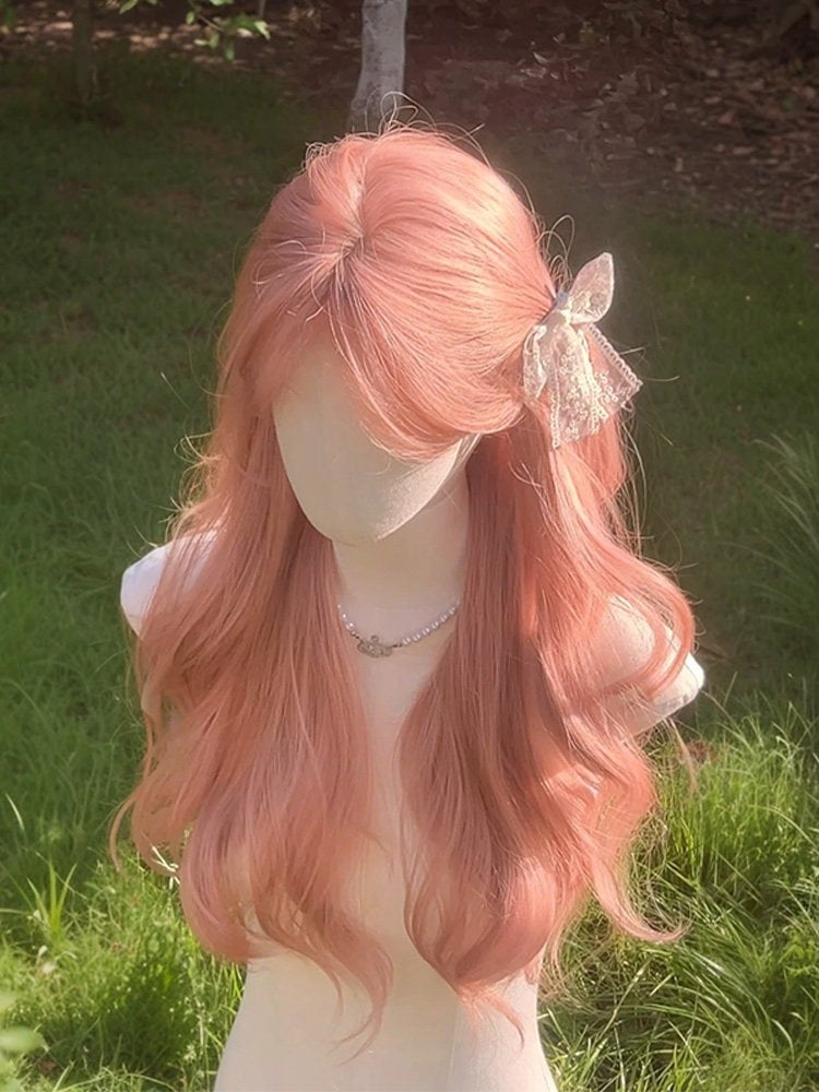 Pink 68cm Curtain Bangs Wavy Wig - Sleepy Fish