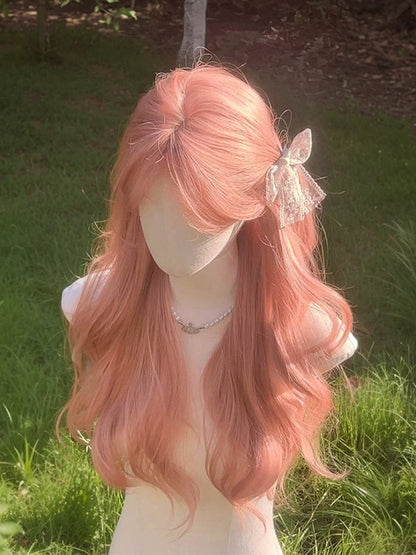 Pink 68cm Curtain Bangs Wavy Wig - Sleepy Fish