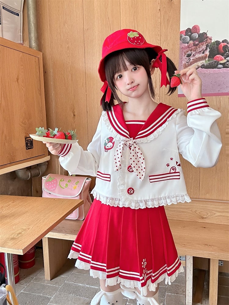 Pink/Wine Ruffled Sailor Collar Bunny Ears Design Back Red JK Uniform Top Light