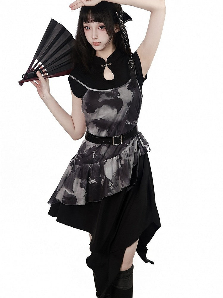 Black Cheongsam Collar Sleeveless Top - PINK SAVIOR