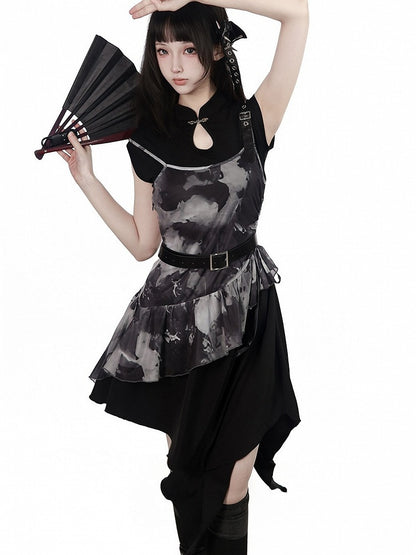 Black Cheongsam Collar Sleeveless Top - PINK SAVIOR