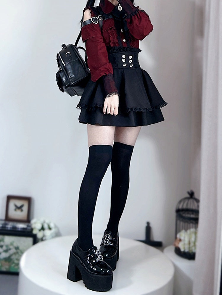 Skirt High Tiered Black Kei Waist Jirai
