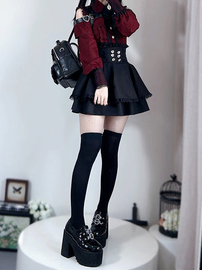 Skirt High Tiered Black Kei Waist Jirai