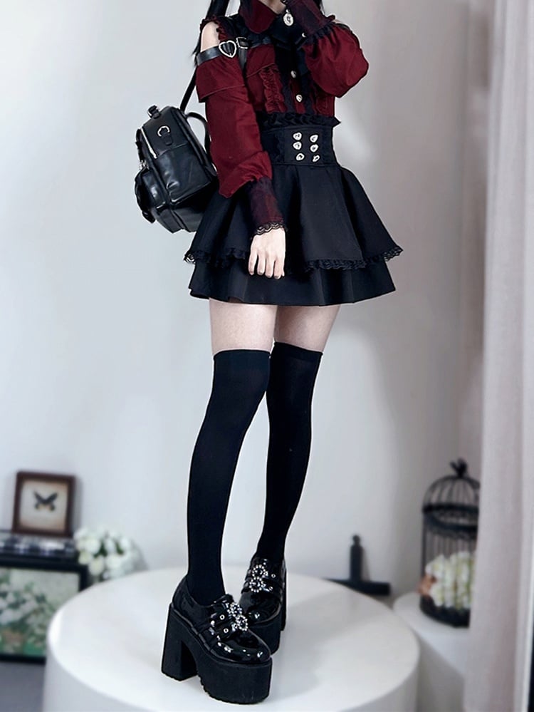 Black Kei Jirai Skirt Tiered Waist High