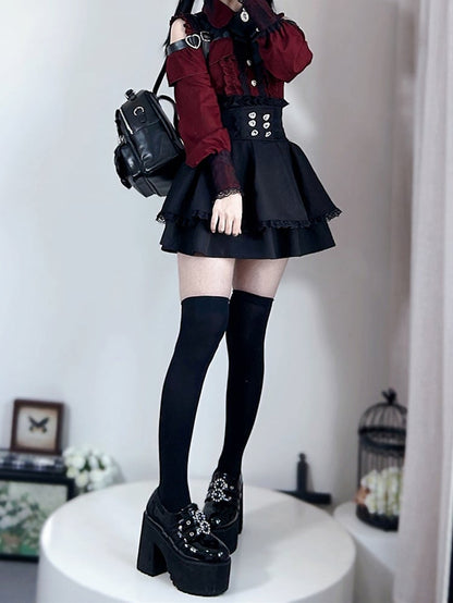 Black Kei Jirai Skirt Tiered Waist High