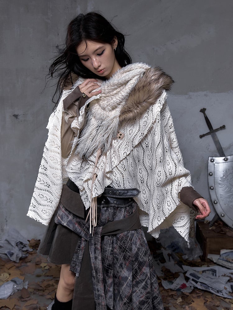 Fringe Vintage Punk Scarf White Long Faux Triangle Mink Y2K