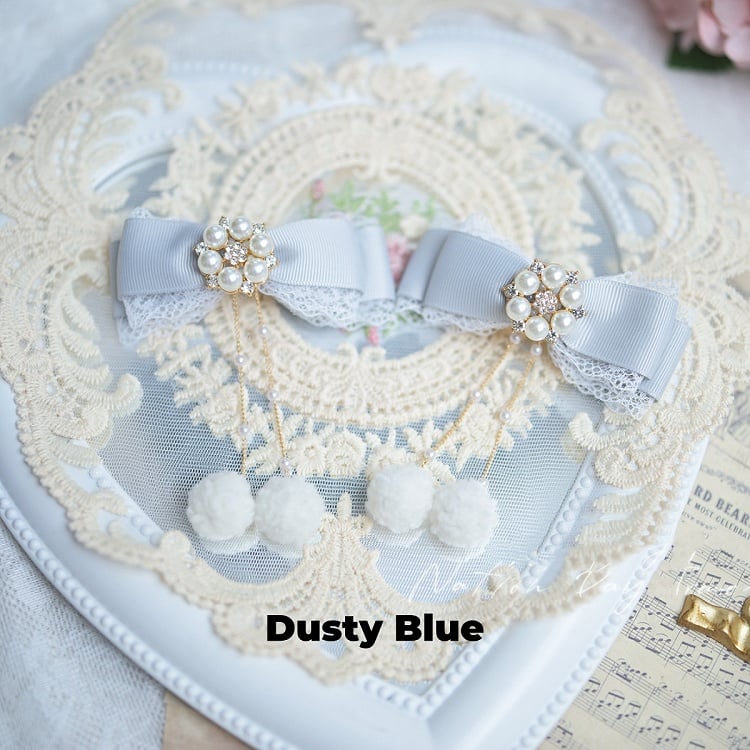 ポンポンチャーム ジライケイ ボウヘアクリップ ピンク/ダスティブルー/クリーミーブルー ダスティホワイト/ライト