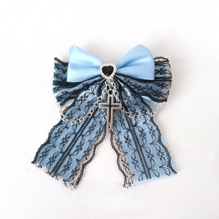 6 with Trim Lace Colors Heart Hairclip Accents Cross Black Rhinestone Bow Pendant
