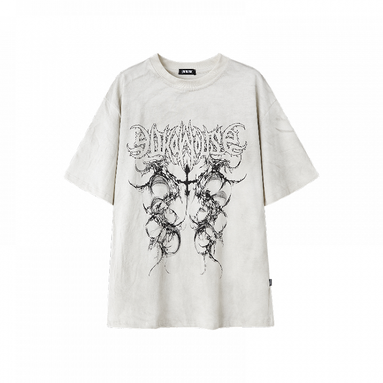 Vintage Distressed Baumwoll T-Shirt Schwarz/Weiß Wash Punk Print Verblasst