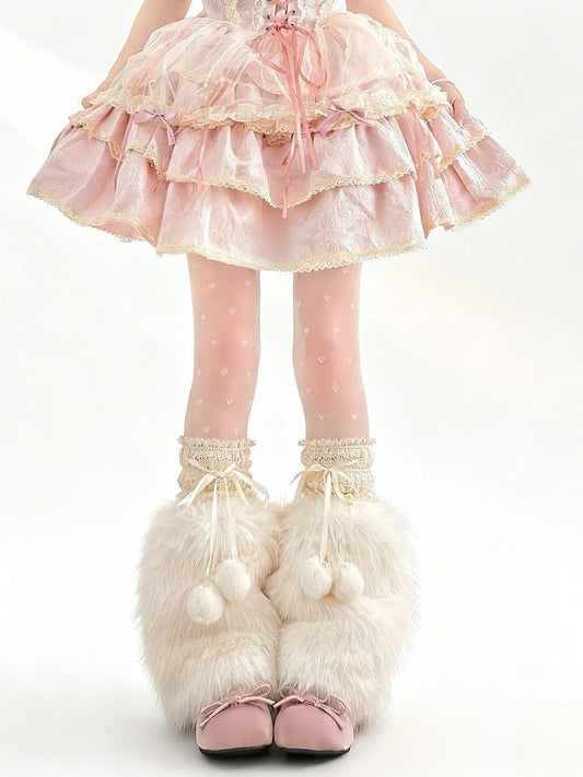 Set Warmers + Cuff Calf Pompoms Lace Faux Fur Leg Socks (5-color)
