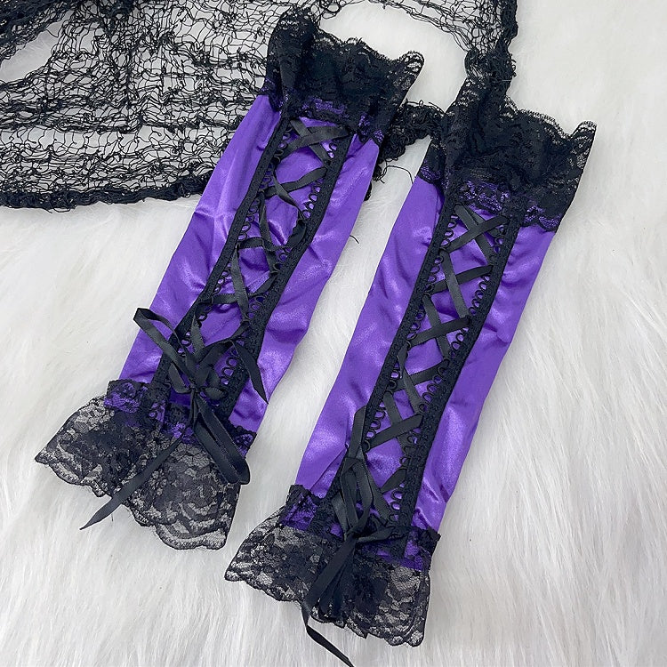 Spitze Y2K Ärmel Schnürbesatz Pink/Schwarz/Lila/Rot Glamouröses Detail