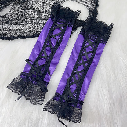 Spitze Y2K Ärmel Schnürbesatz Pink/Schwarz/Lila/Rot Glamouröses Detail