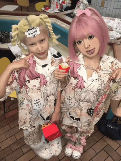 カラフルな漫画プリントパジャマセット