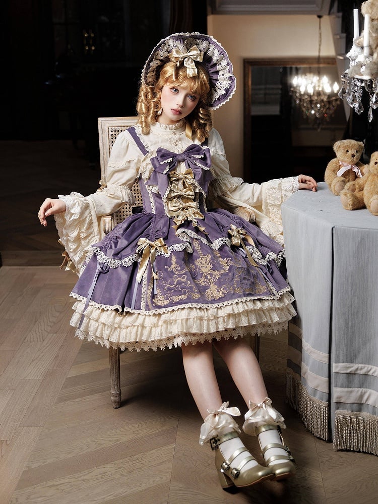 Samt Dekoration JSK Kerze Lolita Kleid Lila Schleifen Stickerei